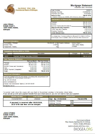 Relevé hypothécaire de l'Ethiopie Commercial Bank scr